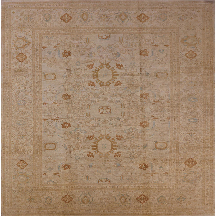 Square Mid-Century Modern Orange Brown Oriental Rug, urb670