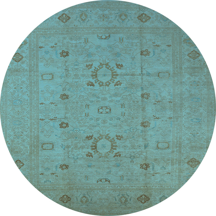 Round Machine Washable Oriental Light Blue Industrial Rug, wshurb670lblu