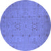 Round Machine Washable Oriental Blue Industrial Rug, wshurb670blu