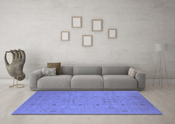 Machine Washable Oriental Blue Industrial Rug in a Living Room, wshurb670blu