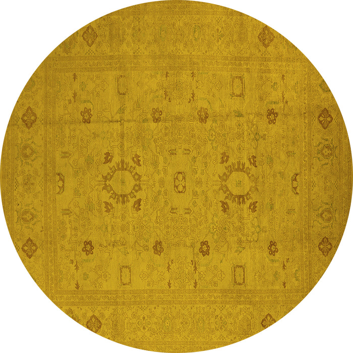 Round Machine Washable Oriental Yellow Industrial Rug, wshurb670yw