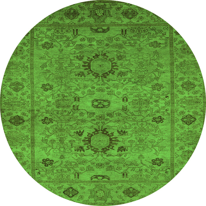 Round Machine Washable Oriental Green Industrial Area Rugs, wshurb671grn