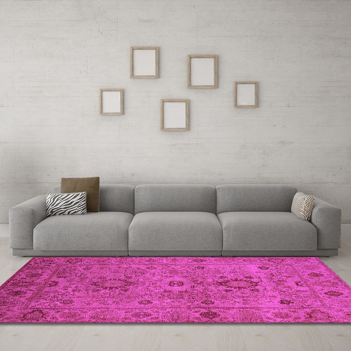 Machine Washable Oriental Pink Industrial Rug in a Living Room, wshurb671pnk