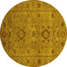 Round Oriental Yellow Industrial Rug, urb671yw