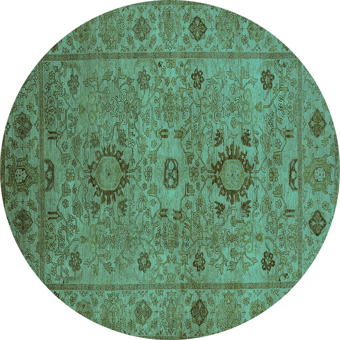 Round Oriental Turquoise Industrial Rug, urb671turq