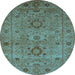 Round Machine Washable Oriental Light Blue Industrial Rug, wshurb671lblu