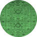 Round Machine Washable Oriental Emerald Green Industrial Area Rugs, wshurb671emgrn