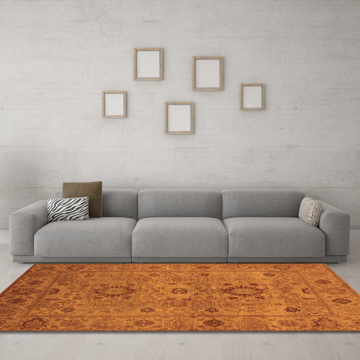 Machine Washable Oriental Orange Industrial Area Rugs in a Living Room, wshurb671org