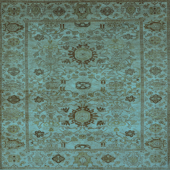 Square Machine Washable Oriental Light Blue Industrial Rug, wshurb671lblu