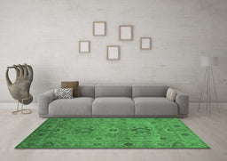 Machine Washable Oriental Emerald Green Industrial Area Rugs in a Living Room,, wshurb671emgrn