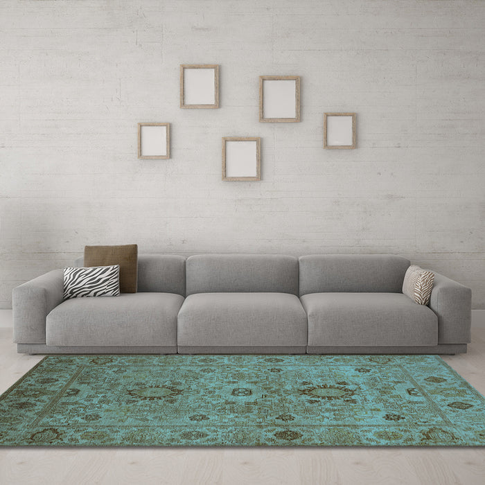 Machine Washable Oriental Light Blue Industrial Rug in a Living Room, wshurb671lblu