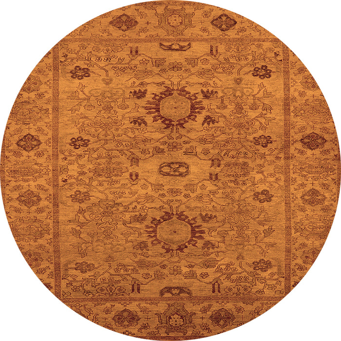Round Machine Washable Oriental Orange Industrial Area Rugs, wshurb671org
