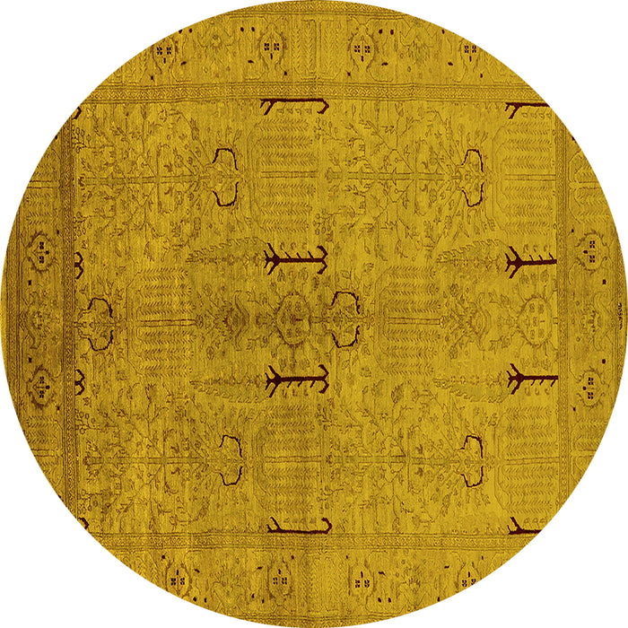 Round Machine Washable Oriental Yellow Industrial Rug, wshurb672yw