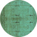 Round Oriental Turquoise Industrial Rug, urb672turq