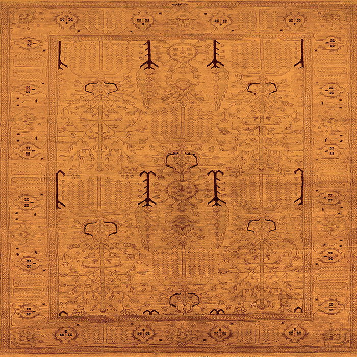 Square Machine Washable Oriental Orange Industrial Area Rugs, wshurb672org