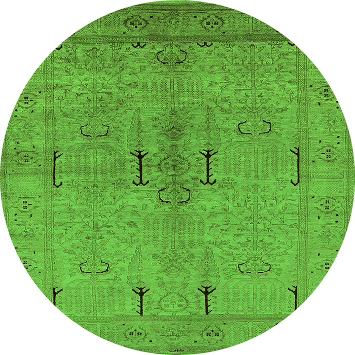 Round Machine Washable Oriental Green Industrial Area Rugs, wshurb672grn
