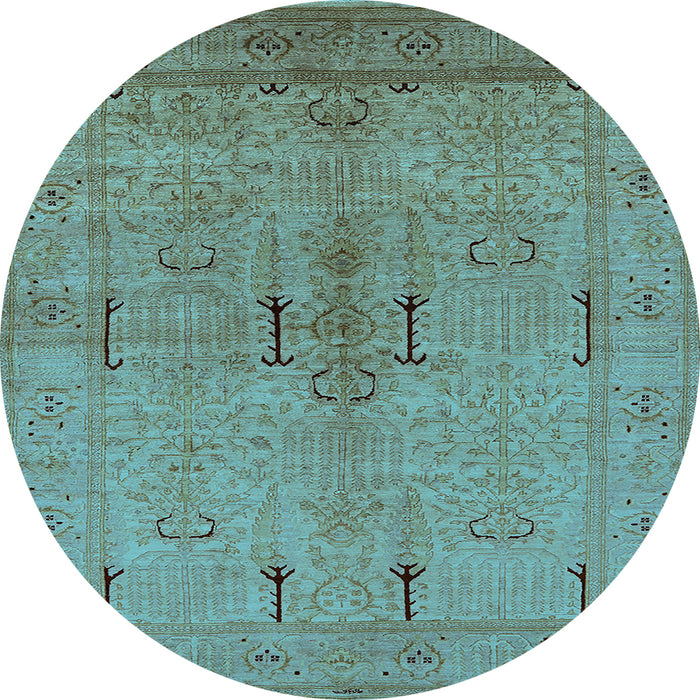 Round Machine Washable Oriental Light Blue Industrial Rug, wshurb672lblu
