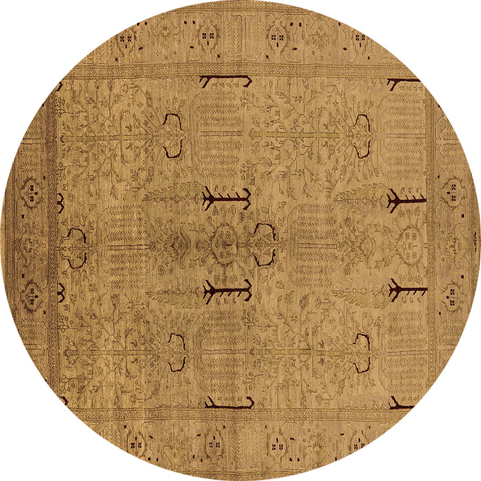 Round Machine Washable Oriental Brown Industrial Rug, wshurb672brn