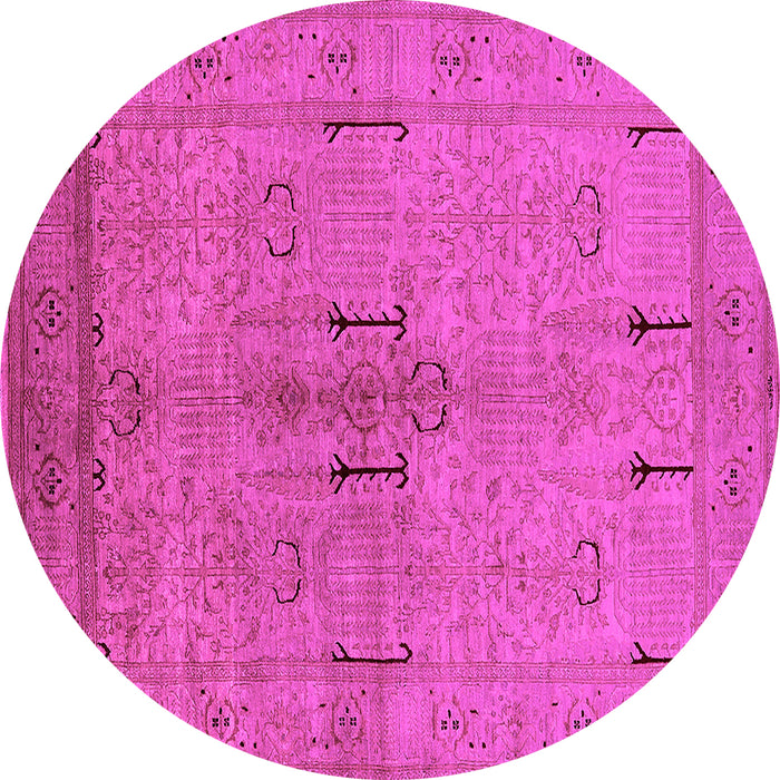 Round Machine Washable Oriental Pink Industrial Rug, wshurb672pnk