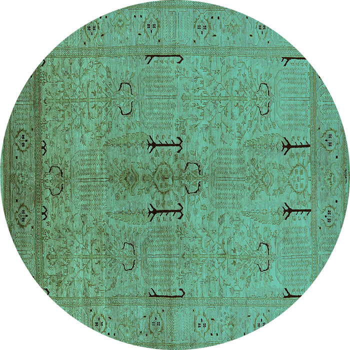 Round Machine Washable Oriental Turquoise Industrial Area Rugs, wshurb672turq