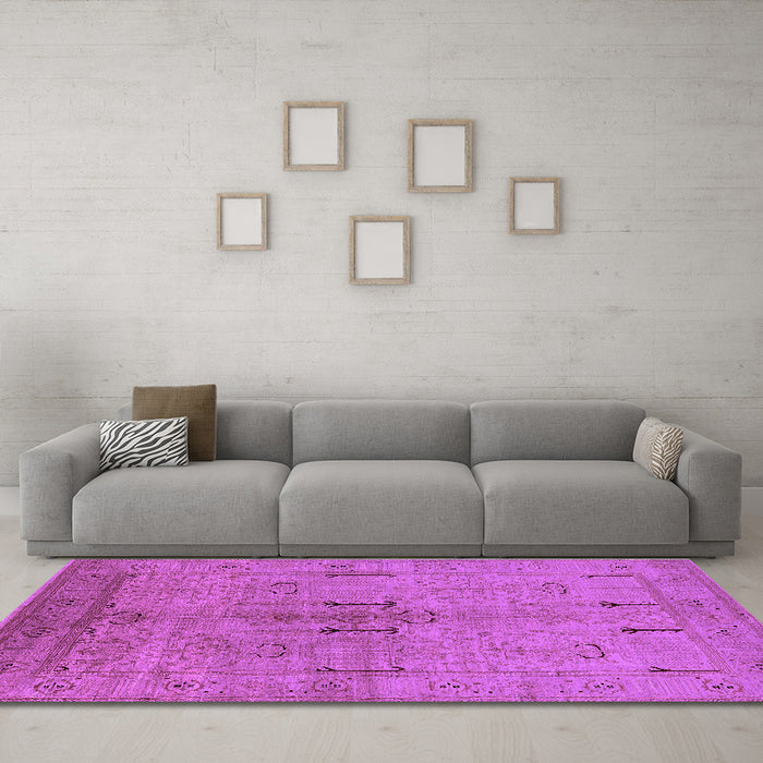 Machine Washable Oriental Purple Industrial Area Rugs in a Living Room, wshurb672pur