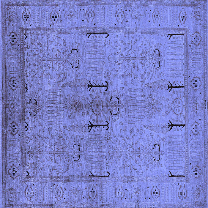 Square Machine Washable Oriental Blue Industrial Rug, wshurb672blu