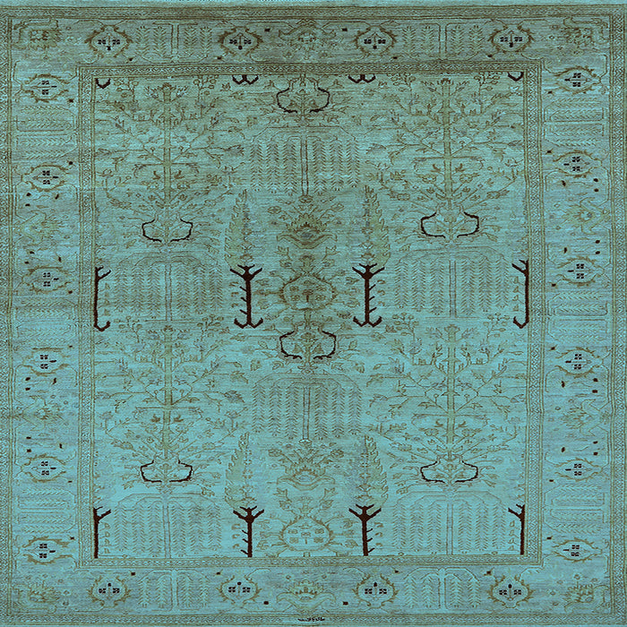 Square Machine Washable Oriental Light Blue Industrial Rug, wshurb672lblu