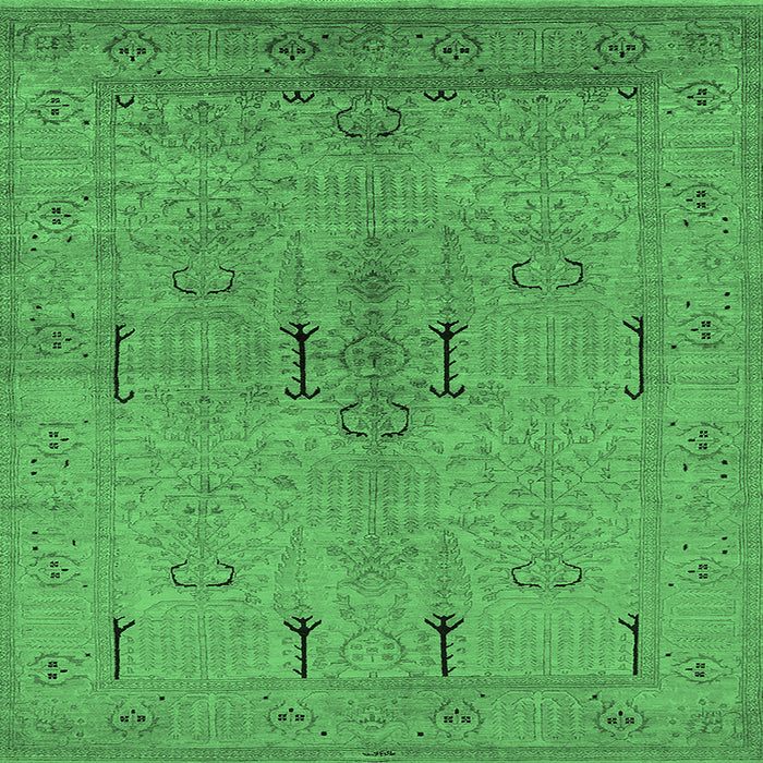 Square Machine Washable Oriental Emerald Green Industrial Area Rugs, wshurb672emgrn