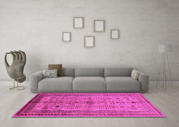 Machine Washable Oriental Pink Industrial Rug in a Living Room, wshurb673pnk