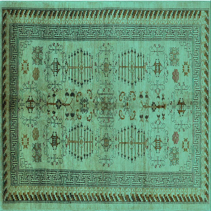 Square Machine Washable Oriental Turquoise Industrial Area Rugs, wshurb673turq