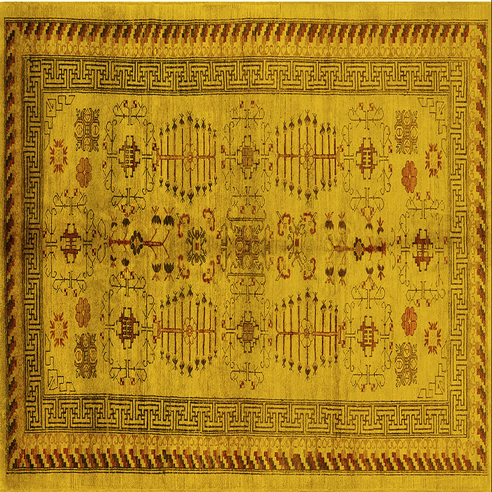 Square Machine Washable Oriental Yellow Industrial Rug, wshurb673yw