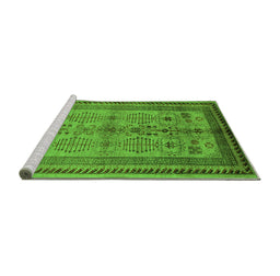 Sideview of Machine Washable Oriental Green Industrial Area Rugs, wshurb673grn