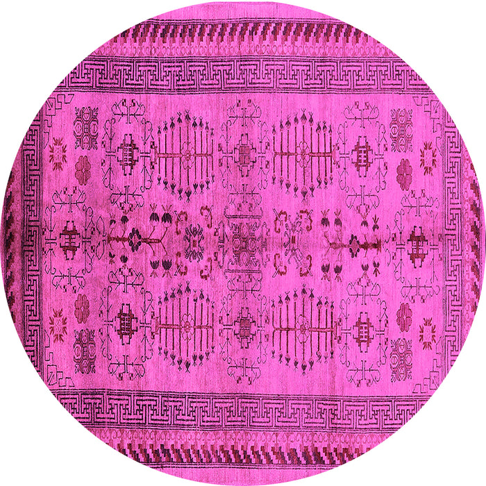 Round Machine Washable Oriental Pink Industrial Rug, wshurb673pnk