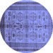 Round Machine Washable Oriental Blue Industrial Rug, wshurb673blu