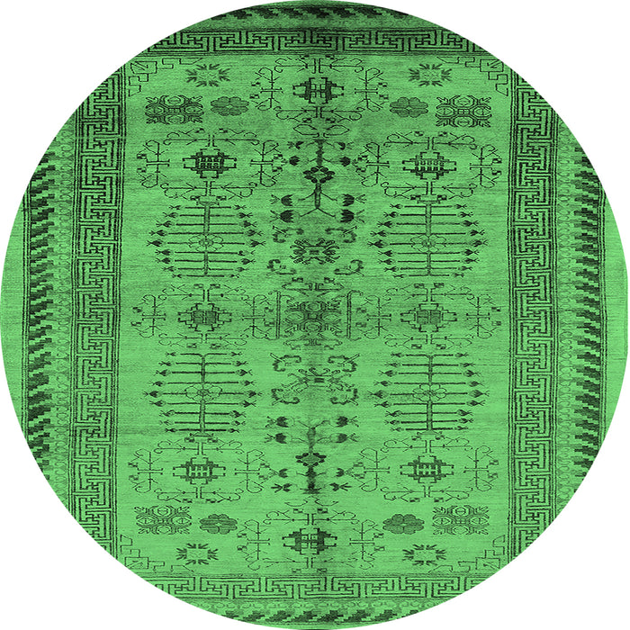 Round Machine Washable Oriental Emerald Green Industrial Area Rugs, wshurb673emgrn