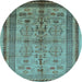 Round Machine Washable Oriental Light Blue Industrial Rug, wshurb673lblu