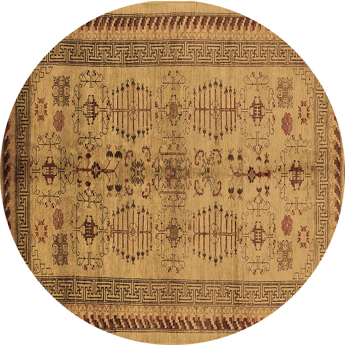 Round Machine Washable Oriental Brown Industrial Rug, wshurb673brn
