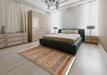 Mid-Century Modern Mahogany Brown Oriental Rug in a Bedroom, urb673