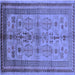 Square Machine Washable Oriental Blue Industrial Rug, wshurb673blu