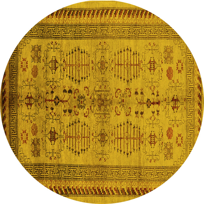 Round Oriental Yellow Industrial Rug, urb673yw