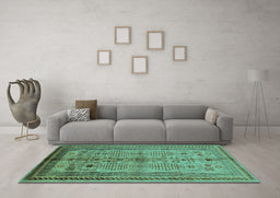 Machine Washable Oriental Turquoise Industrial Area Rugs in a Living Room,, wshurb673turq