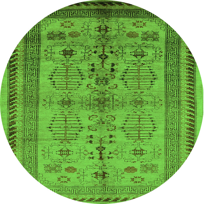 Round Machine Washable Oriental Green Industrial Area Rugs, wshurb673grn