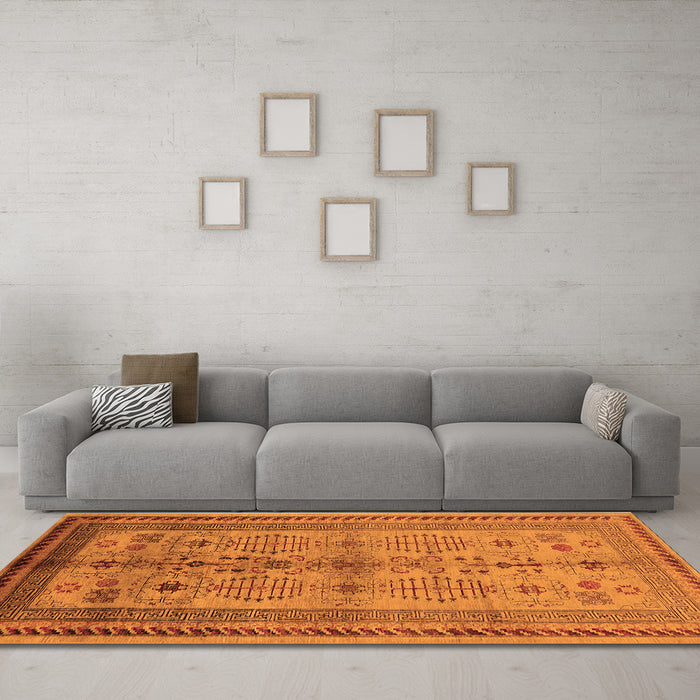 Machine Washable Oriental Orange Industrial Area Rugs in a Living Room, wshurb673org