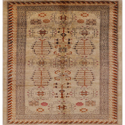 Square Mid-Century Modern Mahogany Brown Oriental Rug, urb673