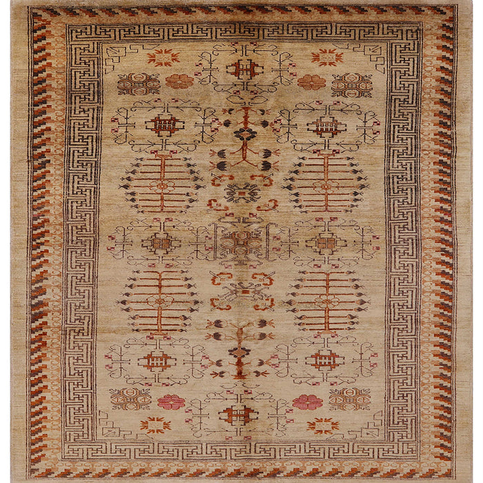 Square Mid-Century Modern Mahogany Brown Oriental Rug, urb673