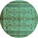 Round Machine Washable Oriental Turquoise Industrial Area Rugs, wshurb673turq