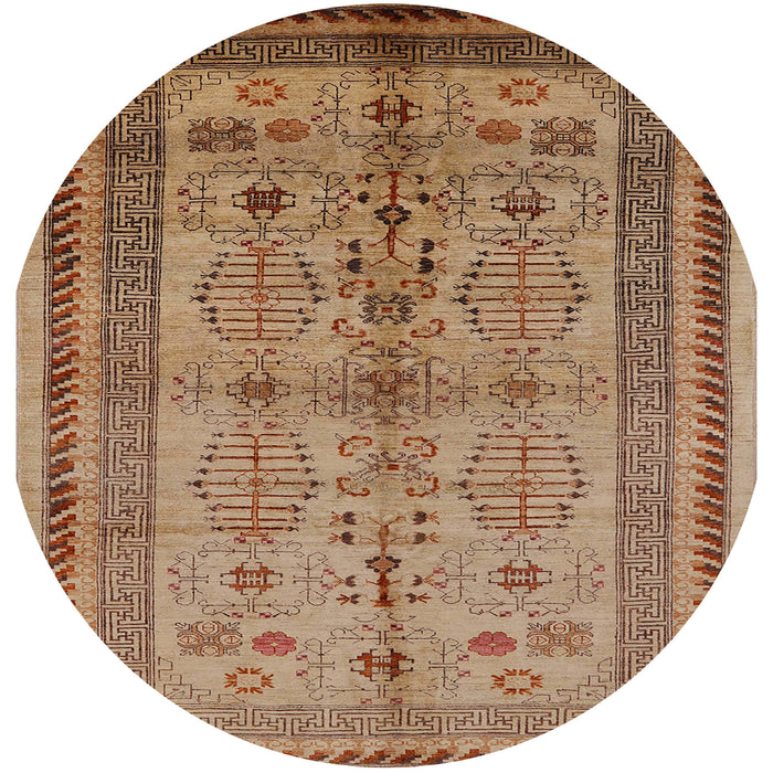 Round Mid-Century Modern Mahogany Brown Oriental Rug, urb673