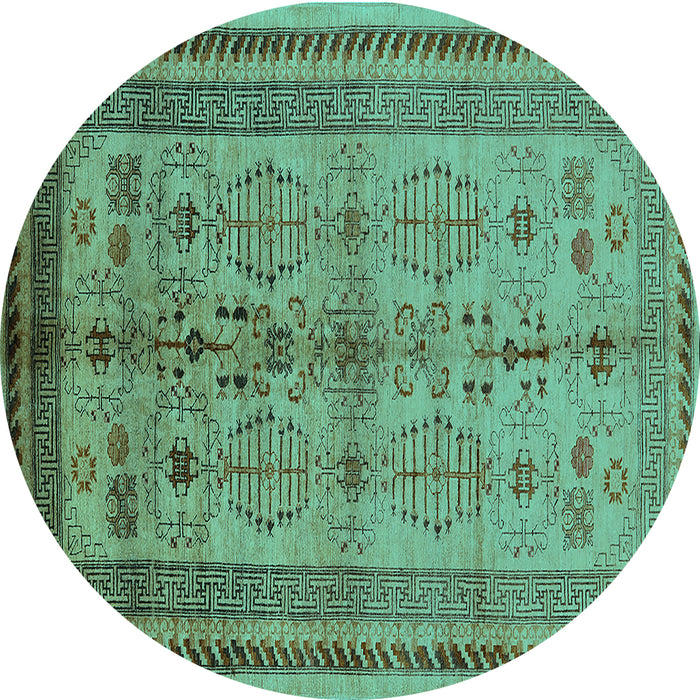 Round Oriental Turquoise Industrial Rug, urb673turq