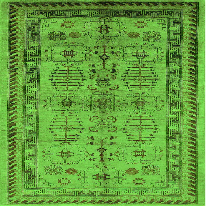 Square Machine Washable Oriental Green Industrial Area Rugs, wshurb673grn