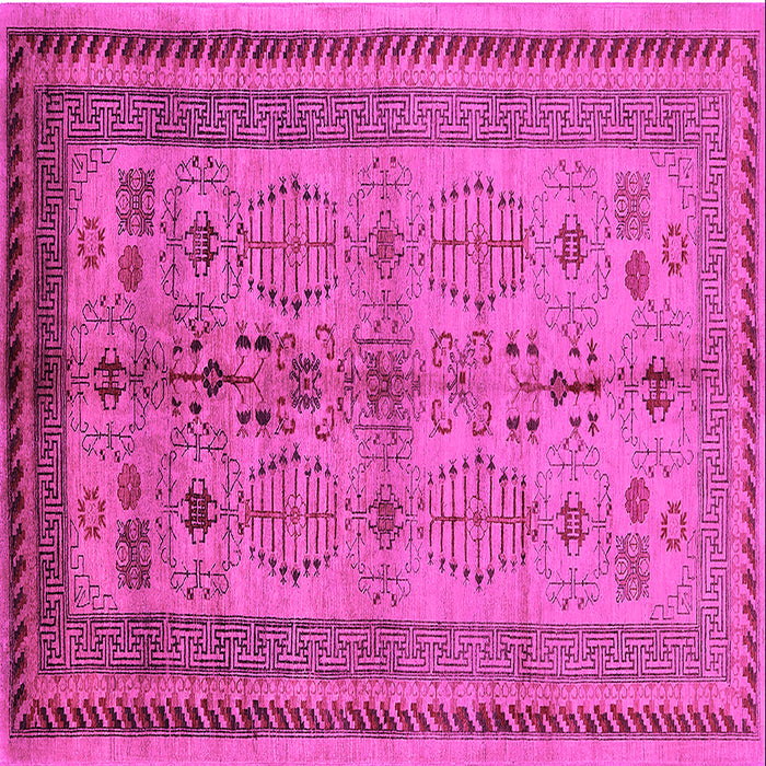 Square Machine Washable Oriental Pink Industrial Rug, wshurb673pnk